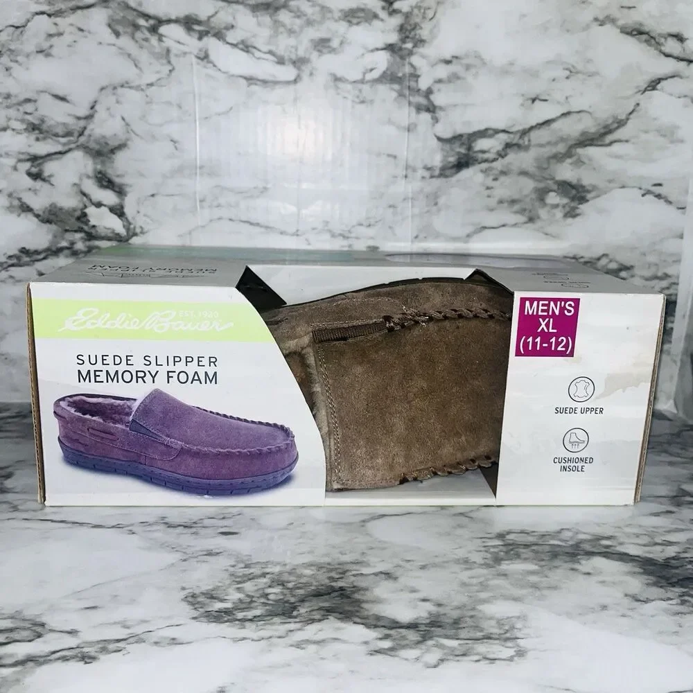 Eddie Bauer Men's Suede Slippers Memory Foam Brown XL 11-12 New